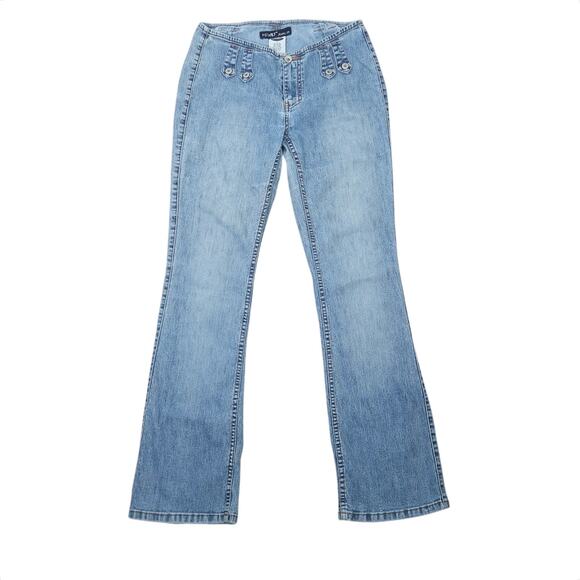 Vintage Y2K Revolt Jeans Co light wash blue denim low rise flare jeans 7 - Picture 1 of 4